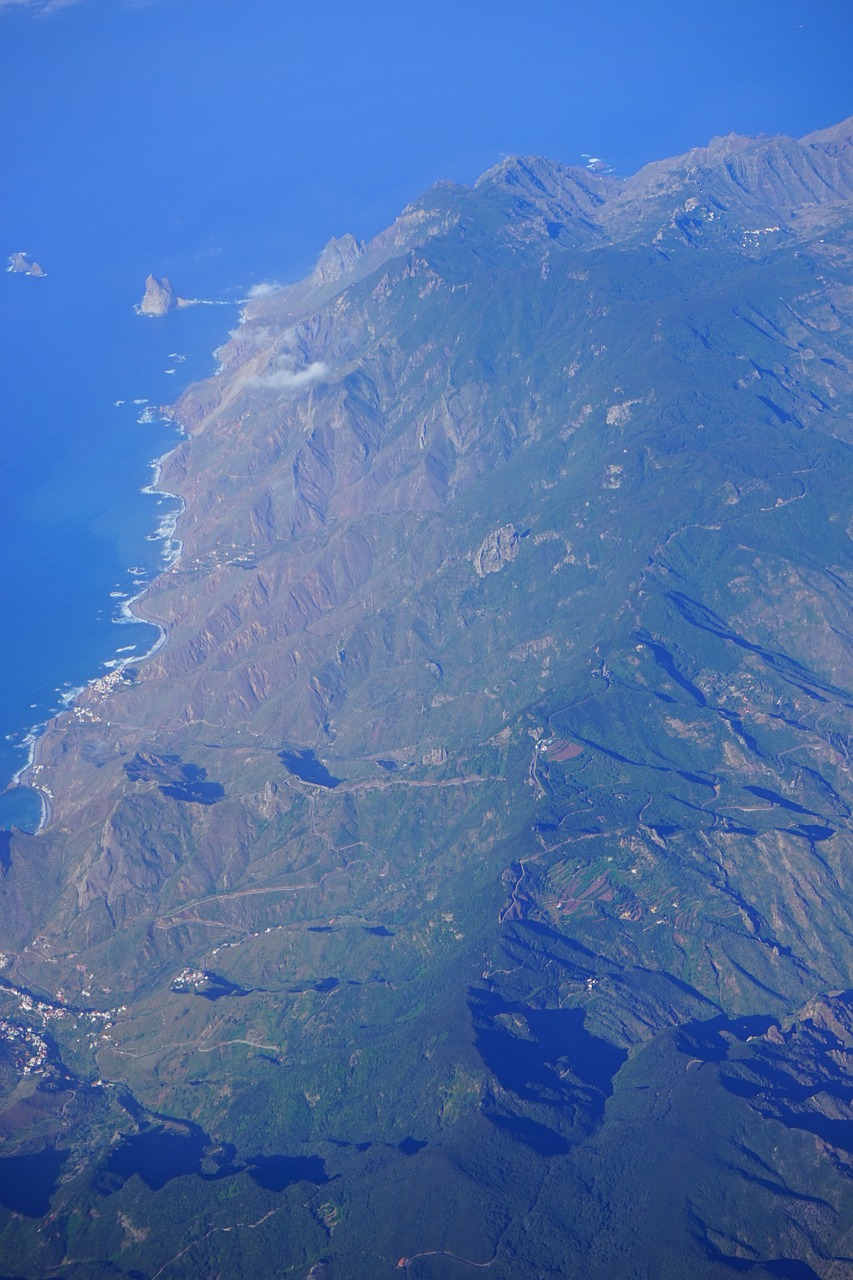 Tenerifė, Oro Vaizdas, Anaga Kalnai, Sala, Kanarų Salos, Skristi, Kranto, Kalnai, Roques De Anaga, Roque De Tierra
