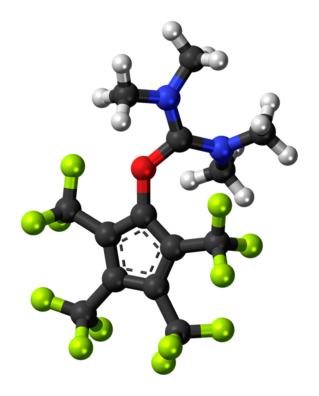 Tetrametiluronio, Trifluormetilas, Ciklopentadienilidas, Aromatiniai, Rutulys, Stick, Modelis, Molekulė, Cheminis, Struktūra