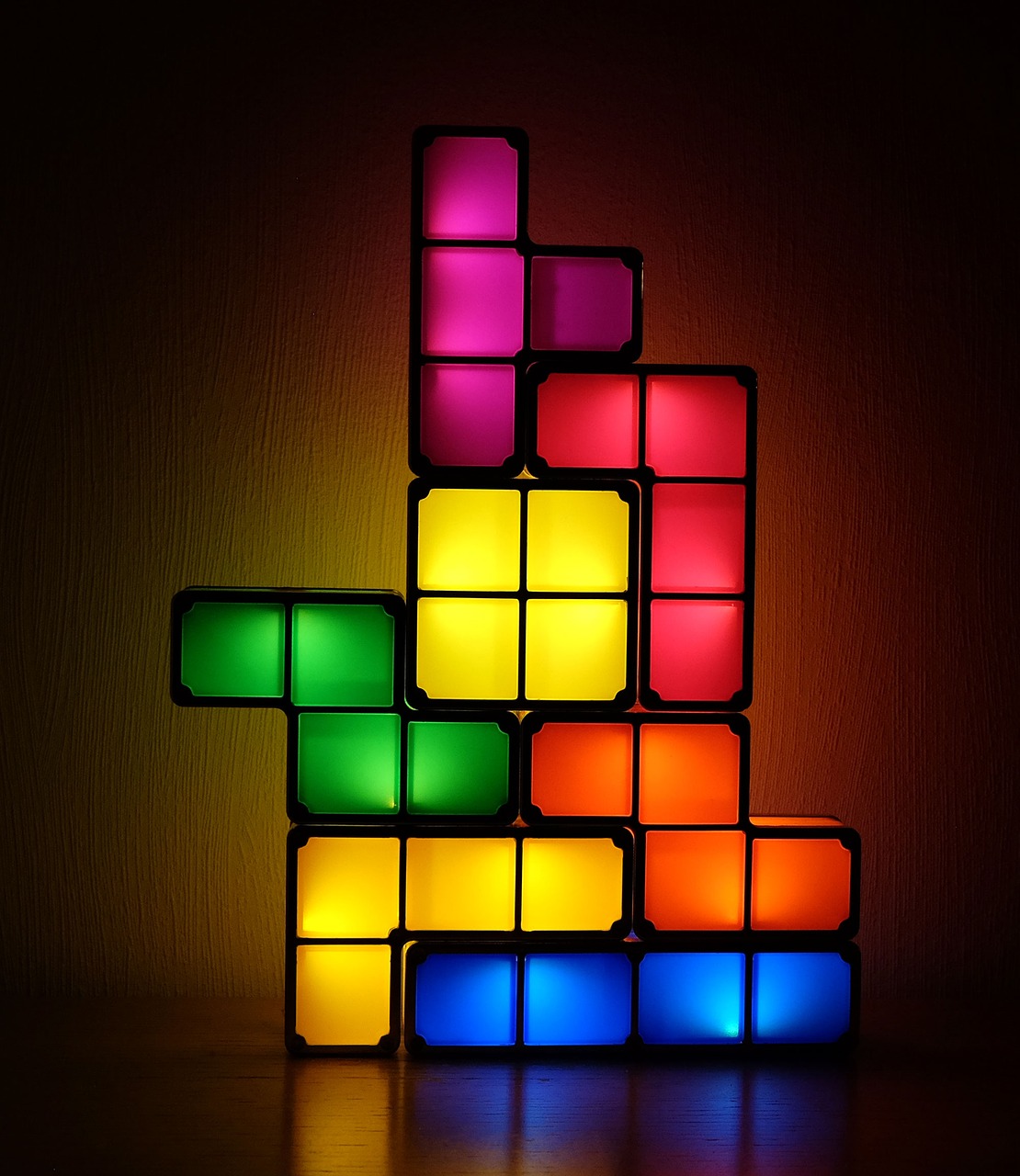 Tetris, Lempa, Deko, Spalvinga, Mėlynas, Geltona, Žalias, Raudona, Violetinė, Oranžinė