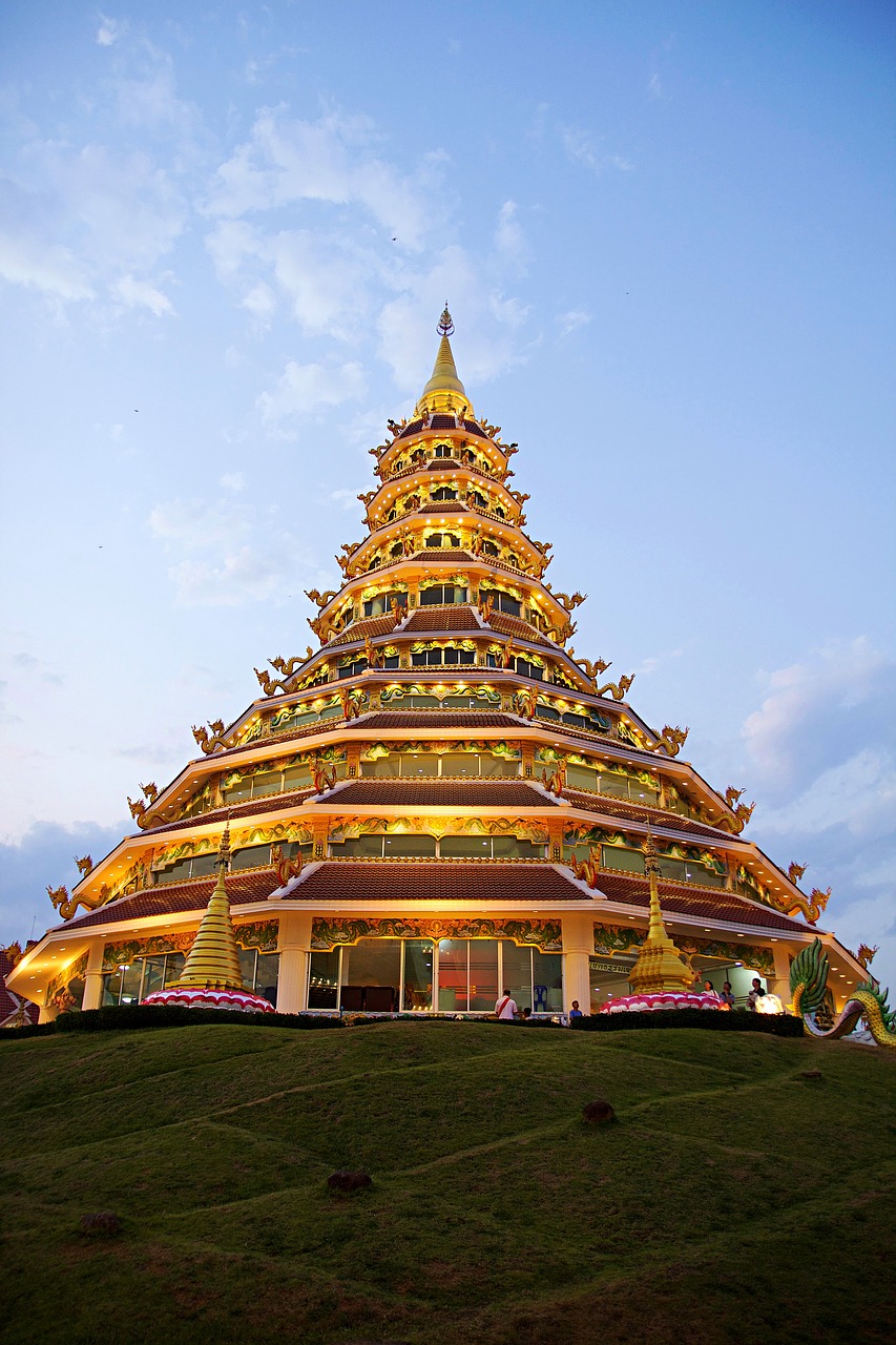Tailandas, Chiang Rai, Šventykla, Wat Huai Pla Kung, Budizmas, Dusk, Asija, Prožektorius, Dangus, Šviesa