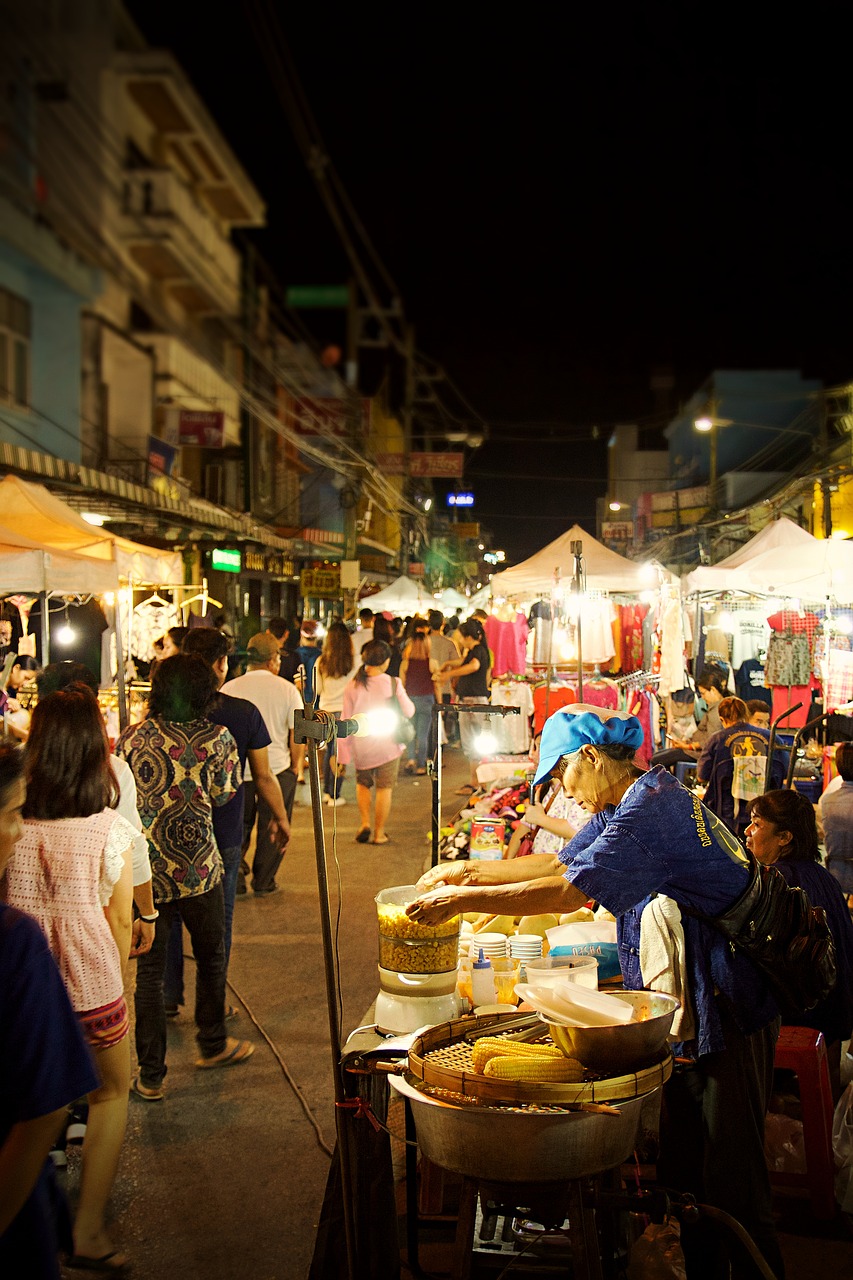 Tailandas, Chiang Rai, Naktinė Parduotuvė, Žmogus, Turgus, Asija, Žibintai, Bazar, Naktis, Valgyti