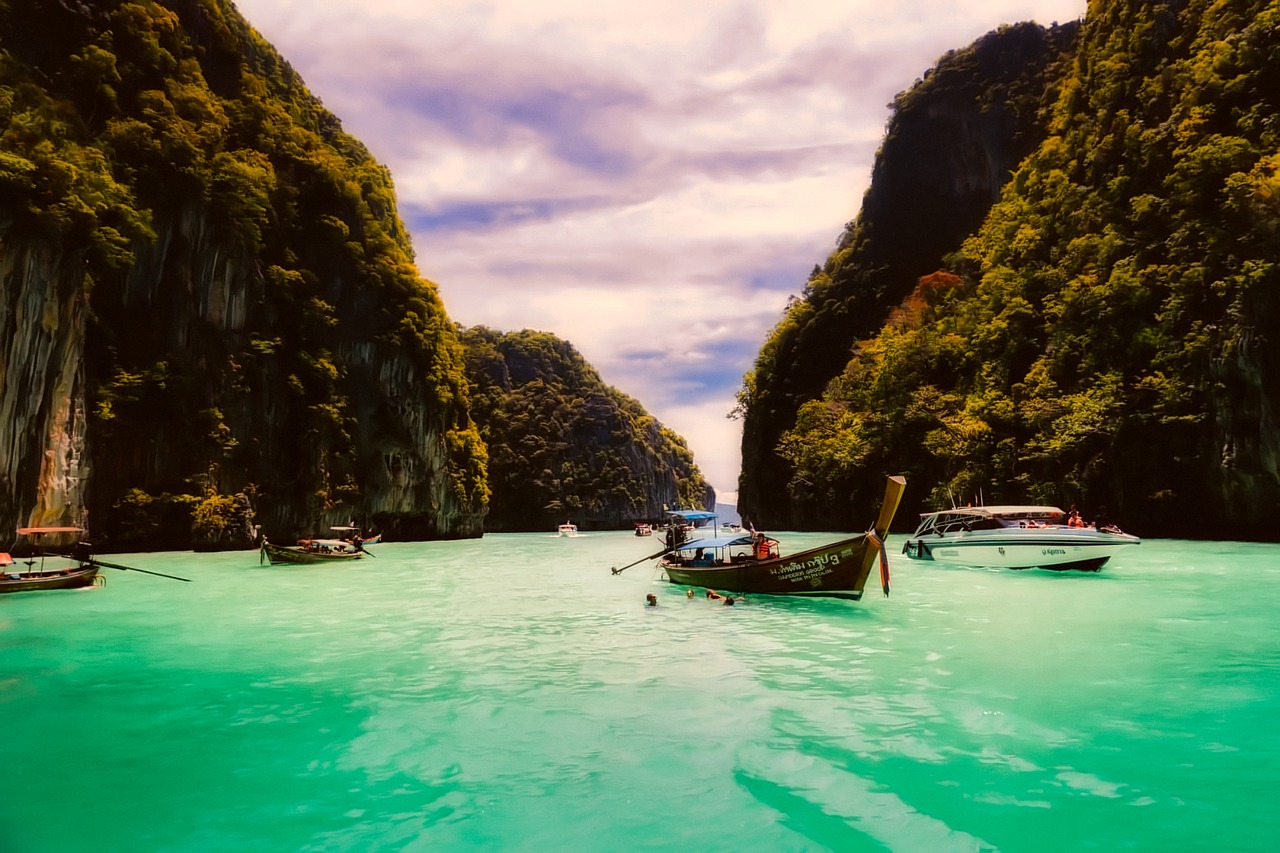 Tailandas, Atogrąžų, Valtys, Žvejyba, Gamta, Lauke, Kalnai, Lagūnas, Turizmas, Dangus