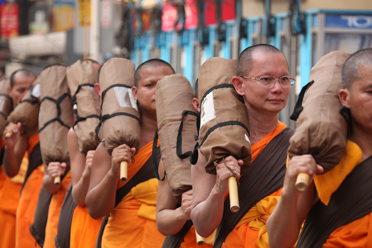 Tailandas, Budistams, Vienuoliai, Budizmas, Vaikščioti, Oranžinė, Drabužiai, Tajų, Ceremonija, Wat