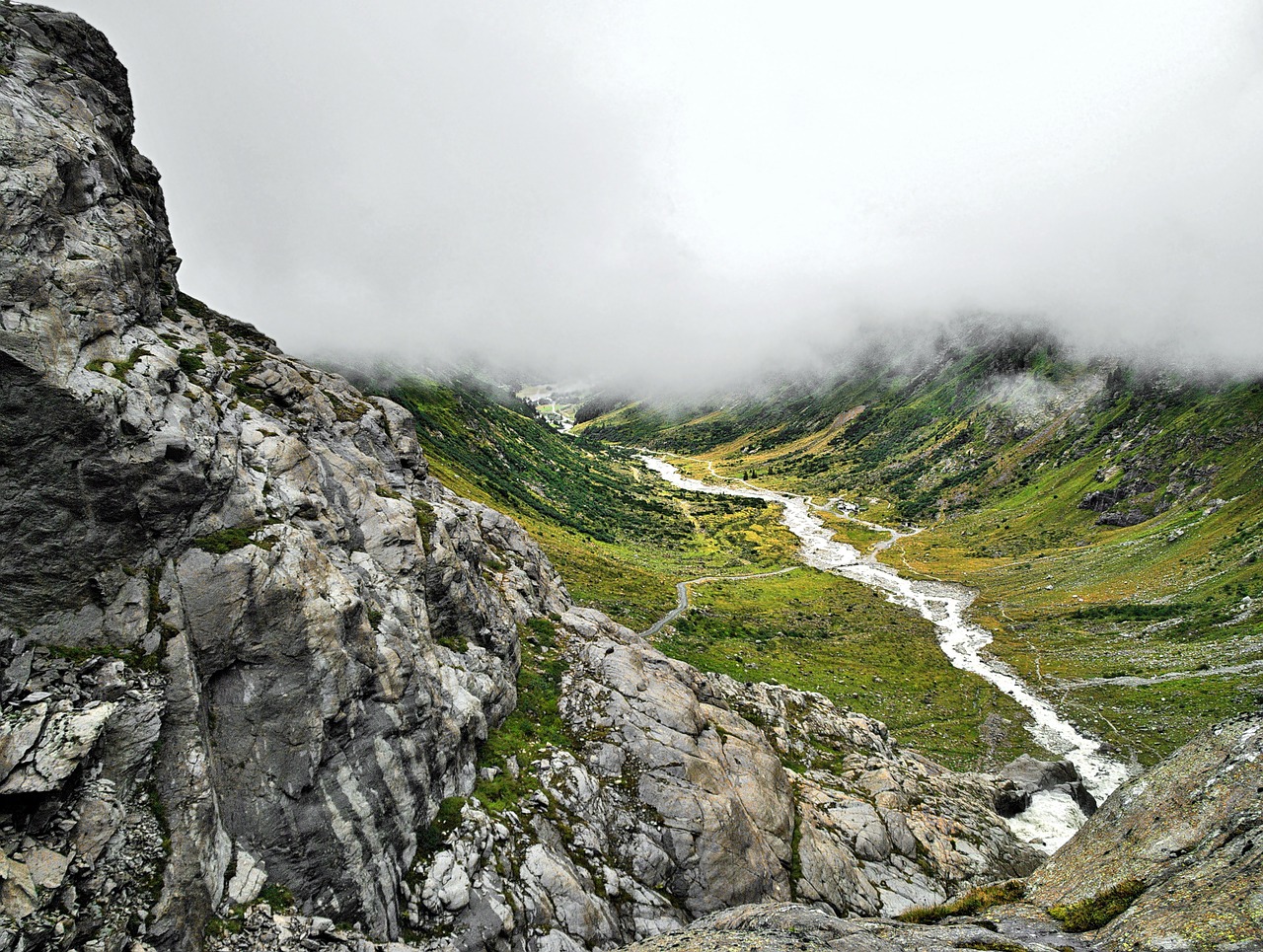 Alpės, Austria, Slėnis, Rūkas, Srautas, Ledinis, Perspektyva, Akmenys, Vaizdas, Gamta