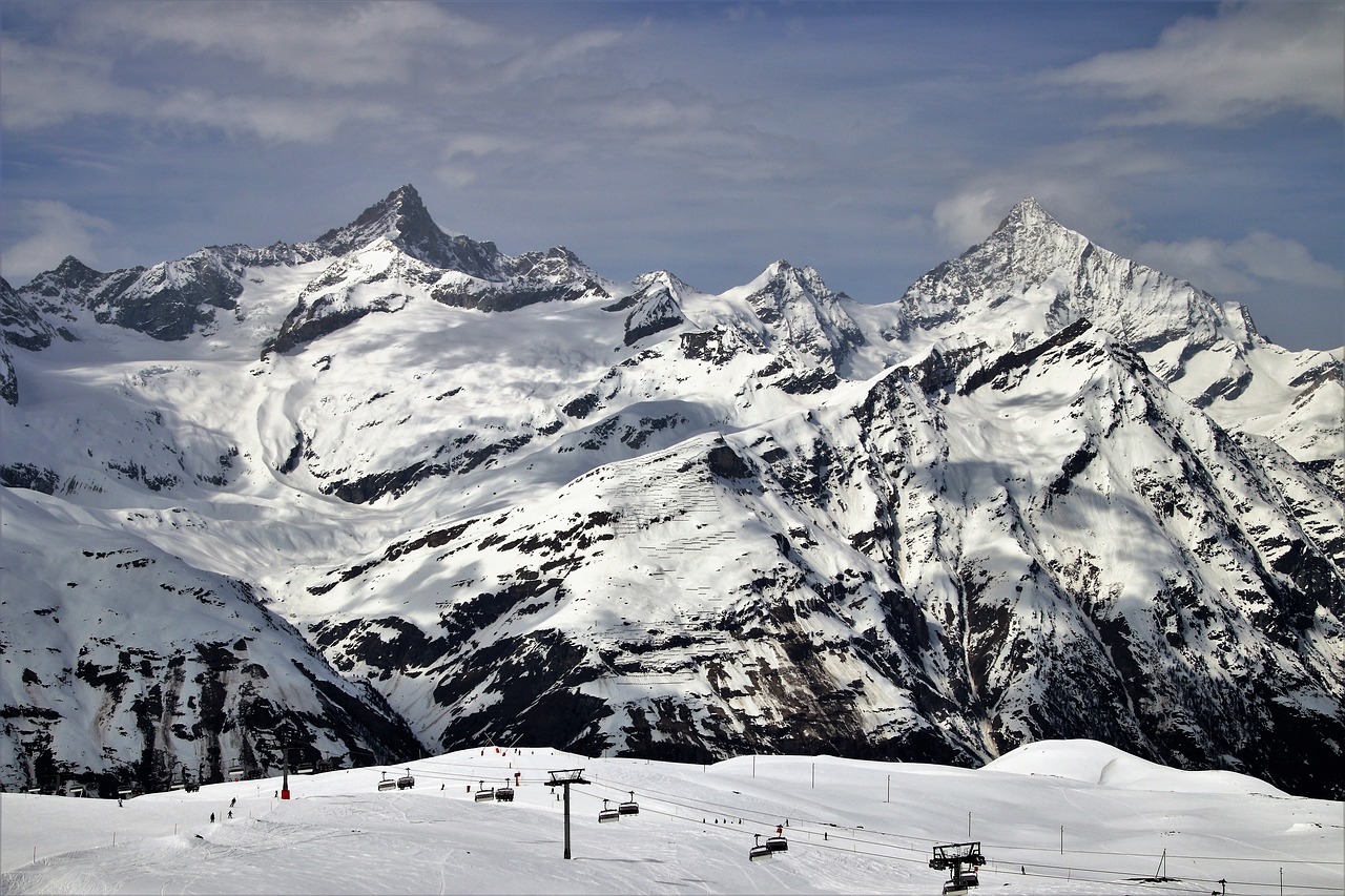 Alpės,  Zermatt,  Sniegas,  Kalnų,  Žiemos,  Ledas,  Panoraminis,  Kurortas,  Didingas,  Horizontali