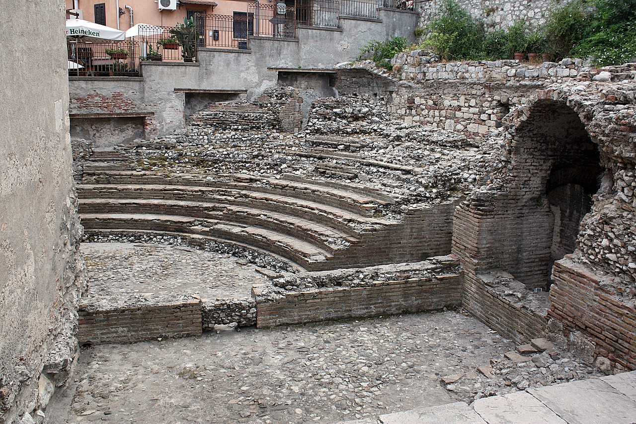 Amfiteatras, Griuvėsiai, Senoviniai Griuvėsiai, Teatro Griuvėsiai, Taormina, Italy, Graikų Griuvėsiai, Paminklas, Sicilija, Architektūra