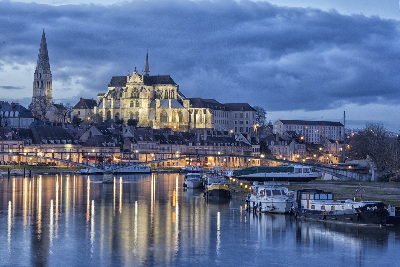 Mėlyna Valanda, Auxerre, Uostas, Yonne, Burgundija, Miestas, Upė, Bažnyčia, Vaizdingas, Panorama