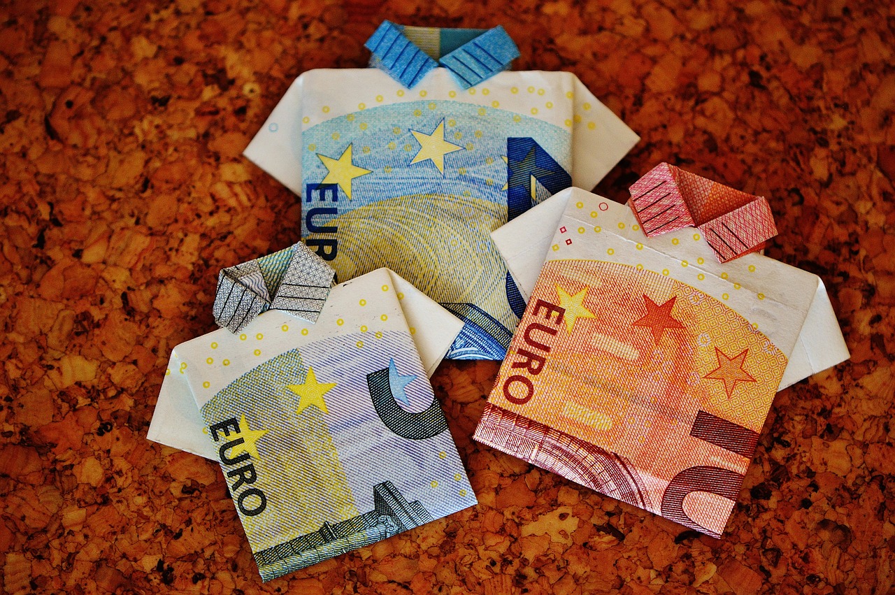 Paskutinis Marškinėliai, Banknotai, 20 Eurų, 10 Eurų, 5 Eurų, Sulankstytas, Dovanos, Pinigai, Valiuta, Euras