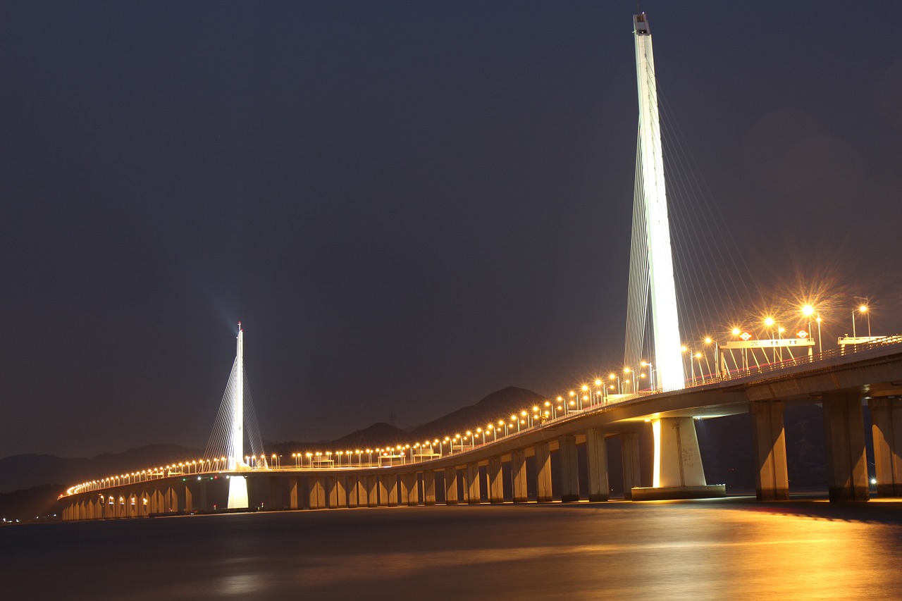 Naktis, Tiltas, Shenzhen Bay Bridge, Vakarinis Koridorius, Nemokamos Nuotraukos,  Nemokama Licenzija