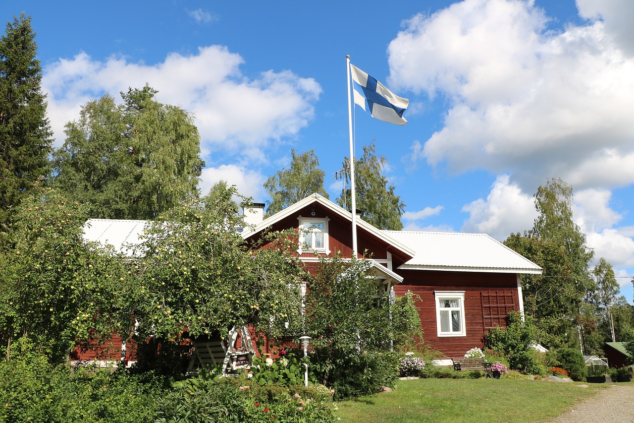 Senas Namas,  Medinis Namas,  Kaimo,  Architektūra,  Vasara,  Kiemas,  Obuolių Medis,  Vėliava,  Suomijos Vėliava, Nemokamos Nuotraukos