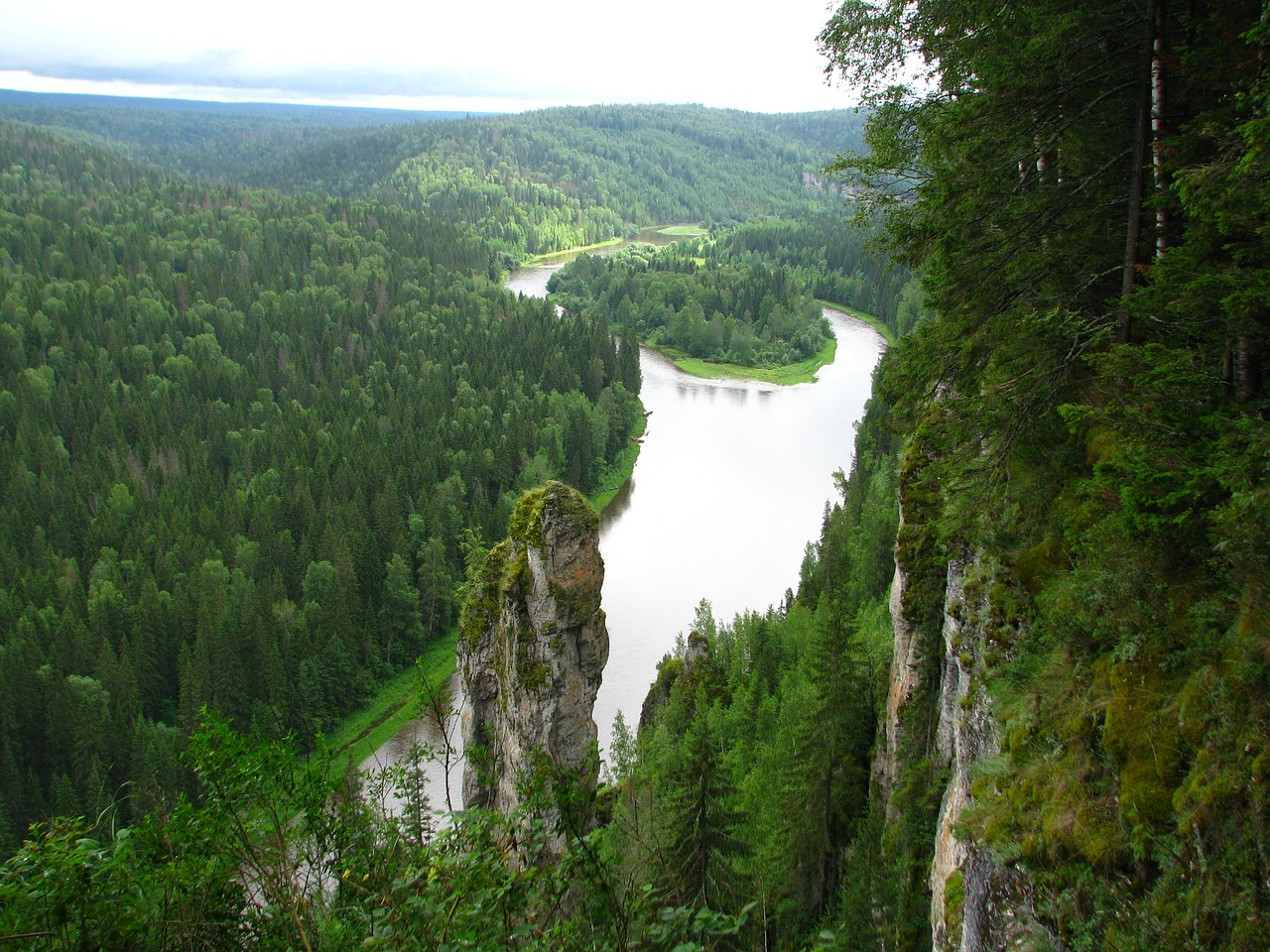 Usva Upė, Osvenskii Postai, Velnio Pirštas, Dangus, Kraštovaizdis, Gamta, Miškas, Sala, Vasara, Perm Krai