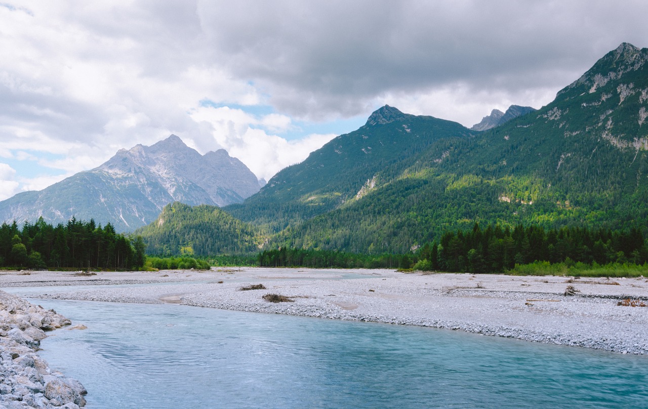 Tirolio Lech Slėnis,  Austrija,  Tyrol,  Lech,  Upė,  Vandenys,  Vandens,  Kalnų,  Miškas,  Medžiai