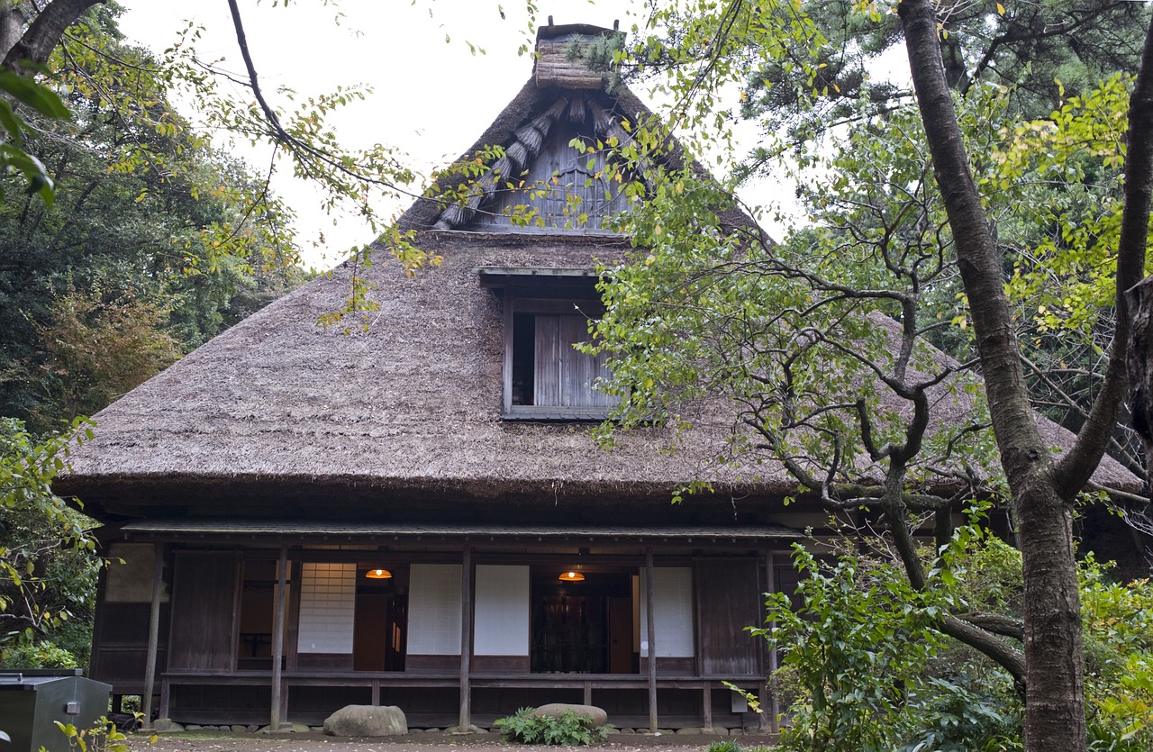 Yanohara, Japonų Namas, Tradicinis, Sodas Jokohama, Japonija, Japoniškas Sodas, Senas Namas, Architektūra, Pastatas, Medžiai
