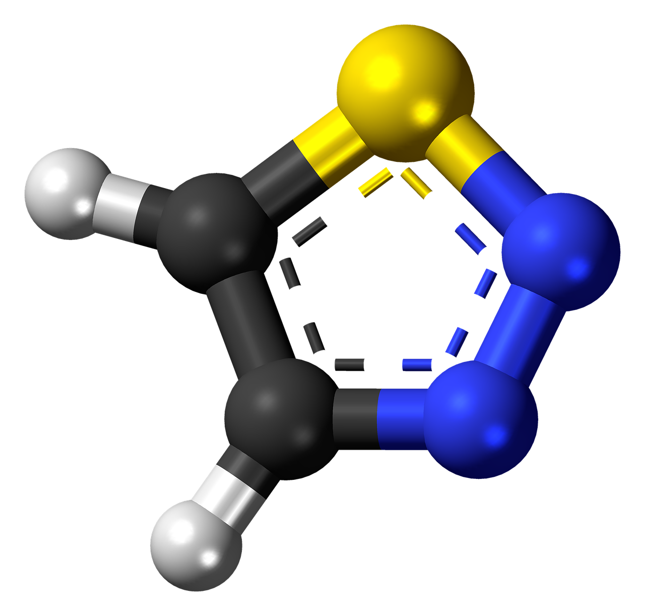 Tiadiazolas, Aromatiniai, Rutulys, Stick, Modelis, Molekulė, Cheminis, Struktūra, Atomai, Elementai