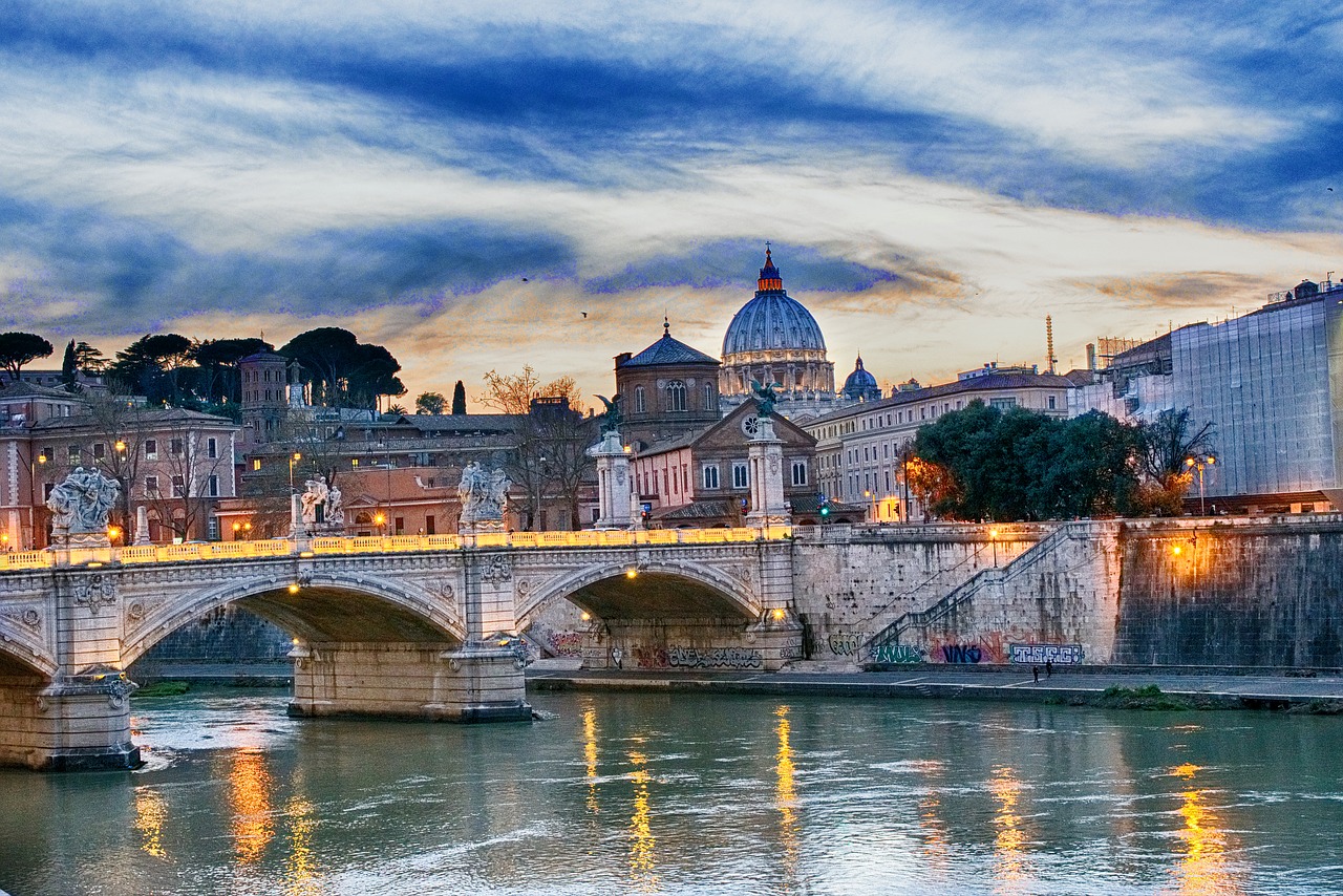 Tiber Tiltas, Roma, Tiltas, Italy, Upė, Bažnyčia, Kelionė, Ispanų, Europa, Architektūra