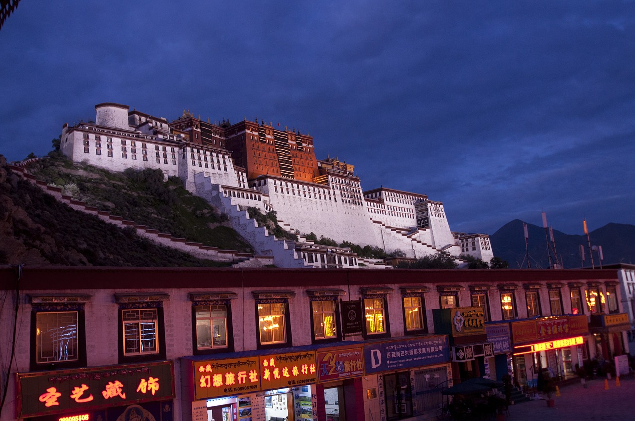 Tibetas, Tibetietis, Potala Palace, Lhasa, Kinija, Naktis, Rūmai, Potalas, Kelionė, Budizmas