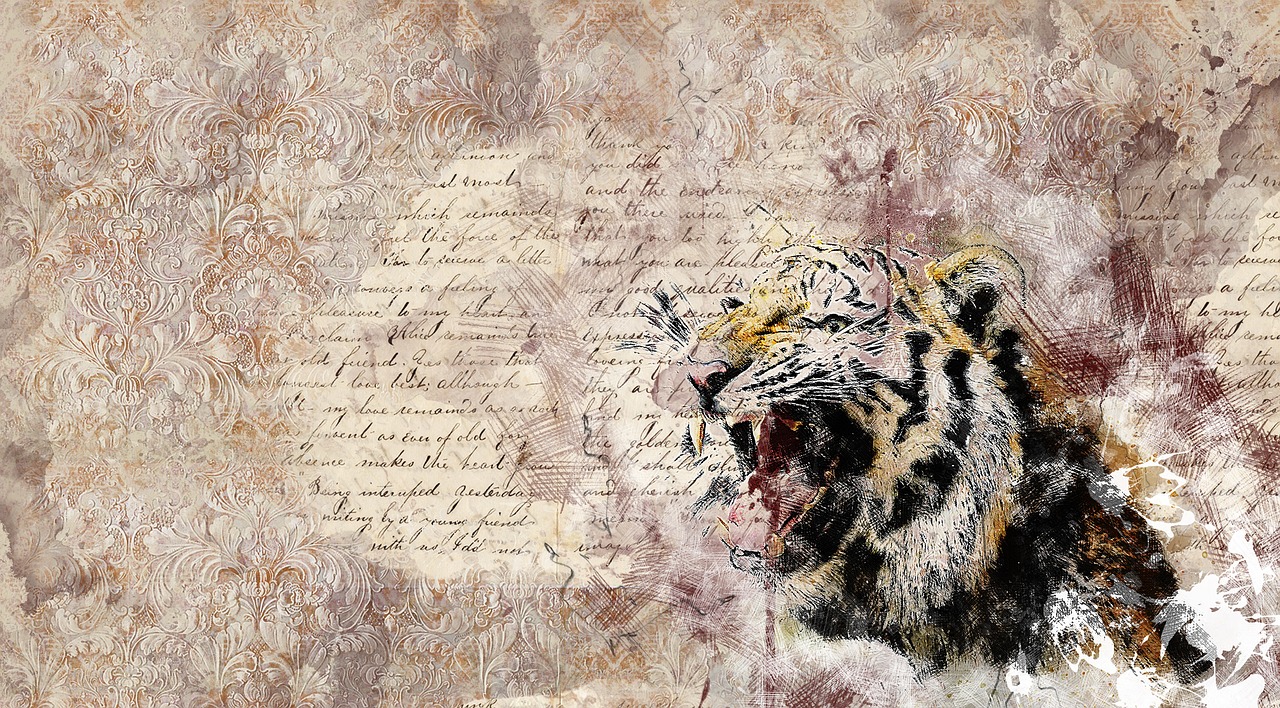 Tigras, Riaumojimas, Menas, Abstraktus, Scrapbooking, Vintage, Puslapis, Dizainas, Iškarpų Albumas, Skaitmeninis Menas