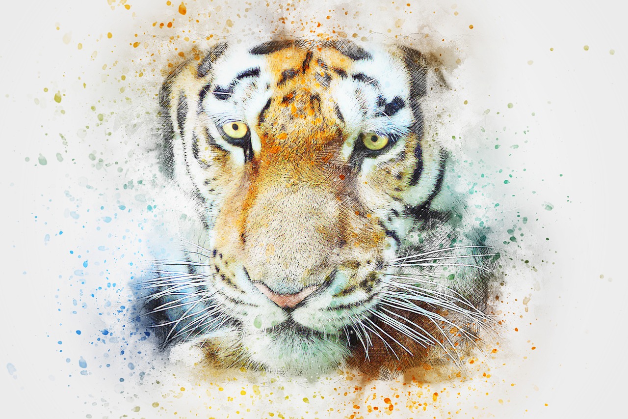 Tigras, Gyvūnas, Menas, Abstraktus, Akvarelė, Vintage, Katė, Gamta, Spalvinga, T-Shirt