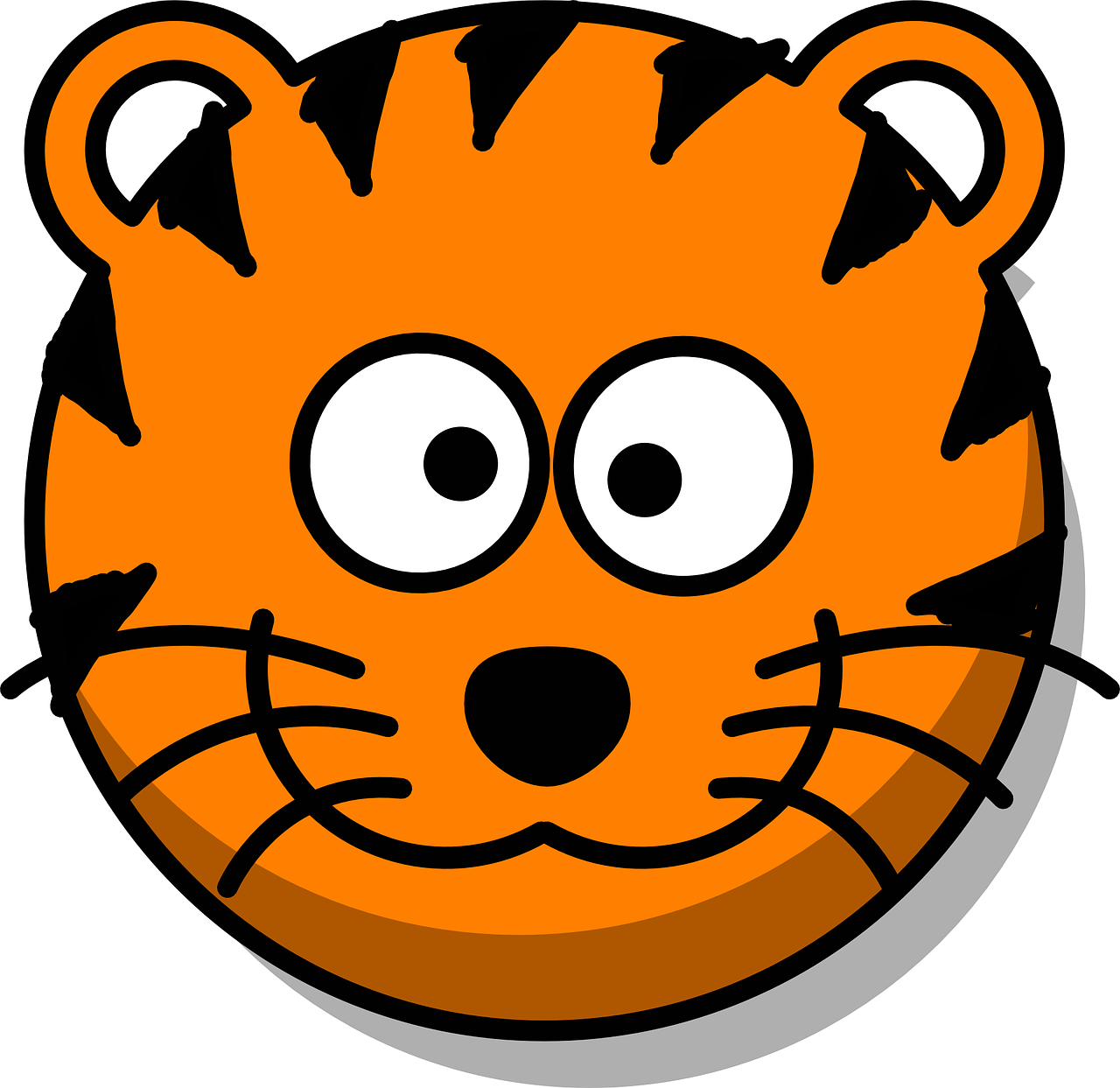 Tigras, Galva, Šypsnys, Animacinis Filmas, Oranžinė, Apvalus, Ūsai, Zoologijos Sodas, Laukinė Gamta, Nemokama Vektorinė Grafika