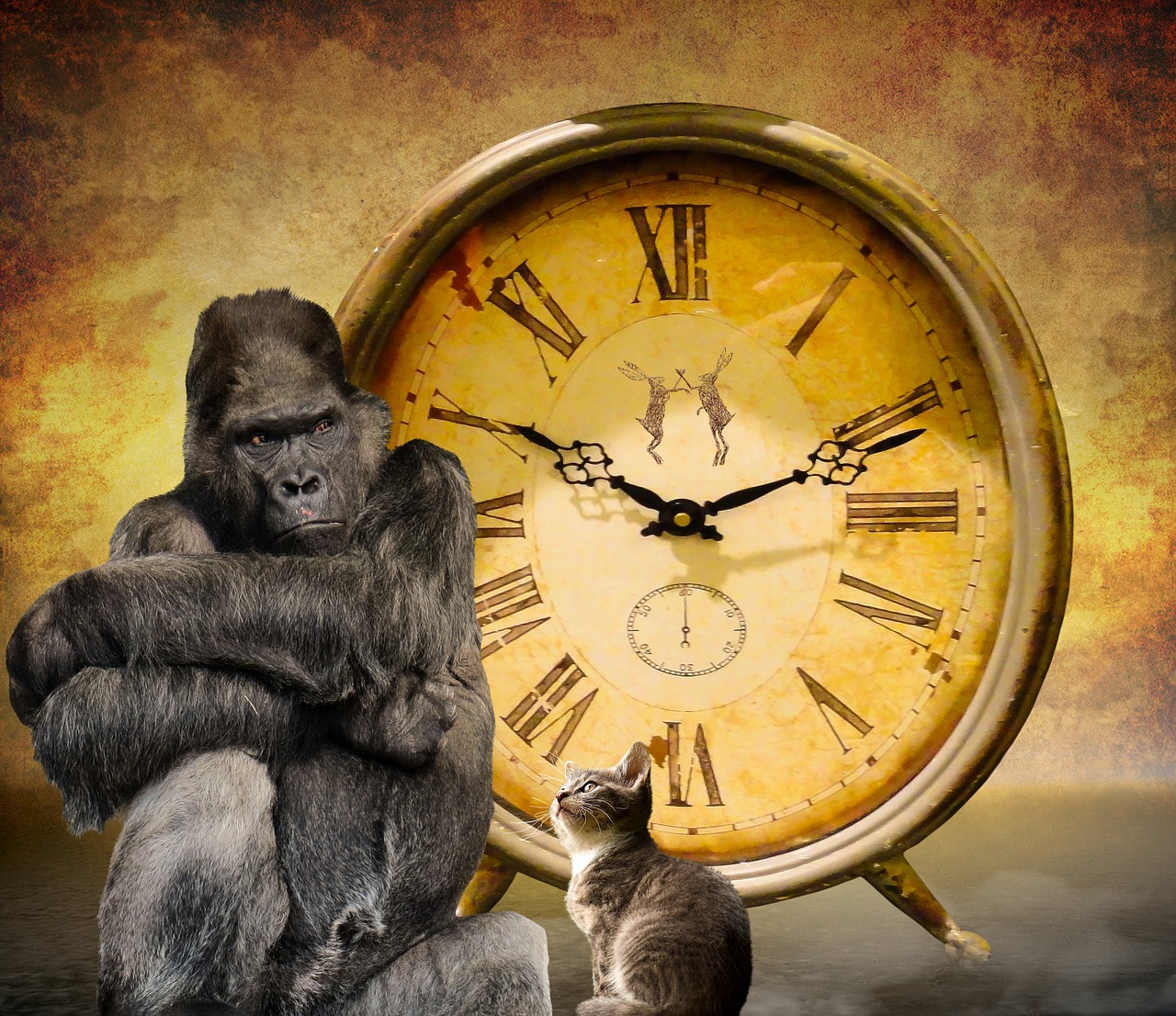 Laikas, Simbolis, Laikrodis, Žymeklis, Laukti, Tvarumas, Beždžionė, Gorila, Katė, Mąstymas