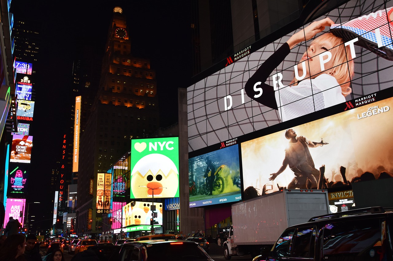 Times Square,  Manhattan,  Neoninis Ženklas,  Niujorkas,  Niujorkas,  Jav,  Žymus Objektas,  Tamsiai,  Vakare,  Naktis