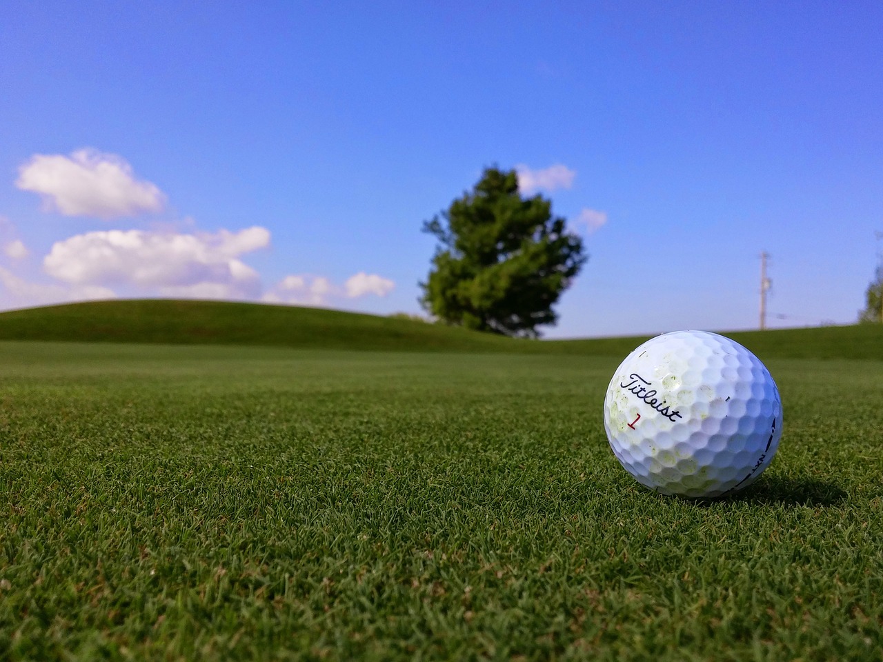 Titleist, Golfas, Rutulys, Žalias, Žolė, Sportas, Linksma, Mėlynas, Dangus, Vasara