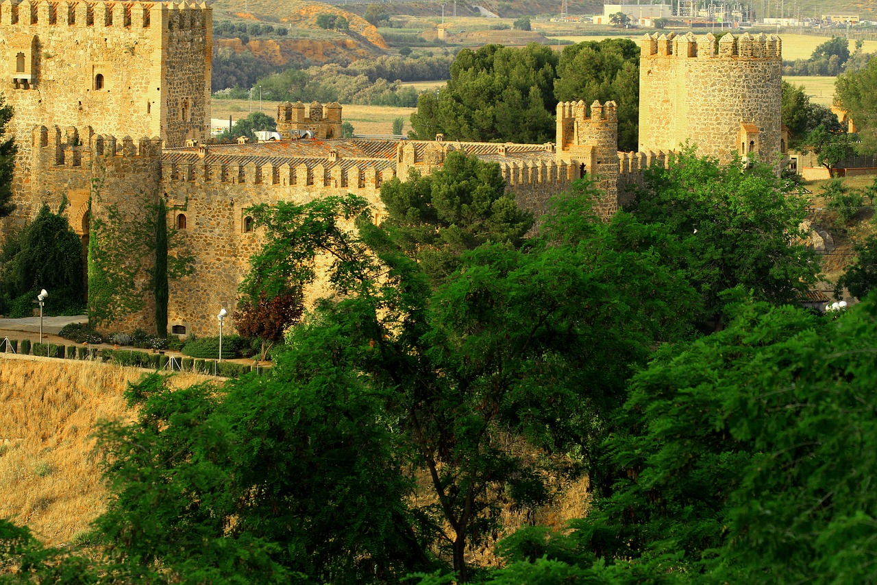 Toledo Spain, Siena, Viduramžių, Tvirtovė, Bokštai, Tiltas, Upė, Eksterjeras, Kraštovaizdis, Lauke