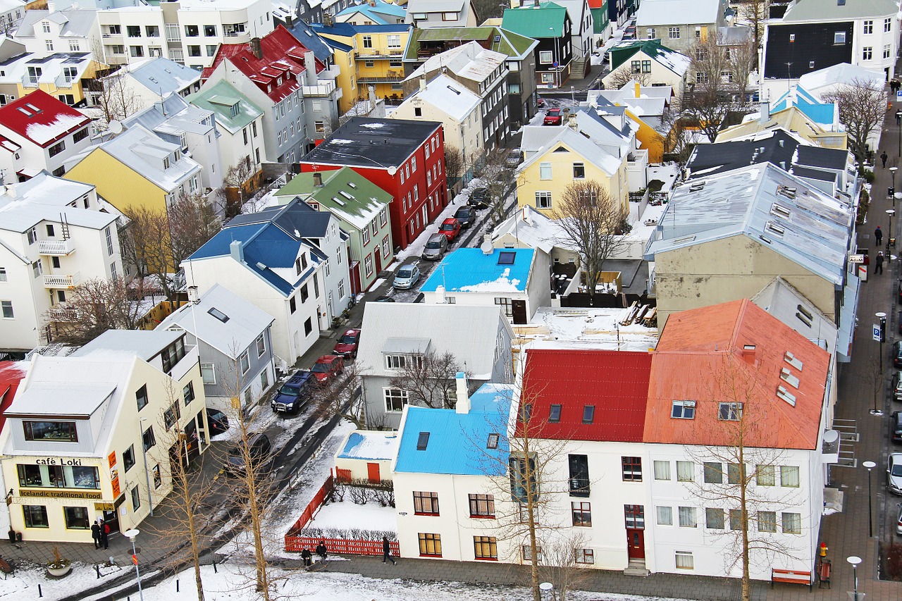 Vaizdas Iš Viršaus, Islandijos Namai, Nuo Viršaus, Žinomas, Bažnyčia, Menas, Neįprastas, Gražus, Žiema, Sniegas