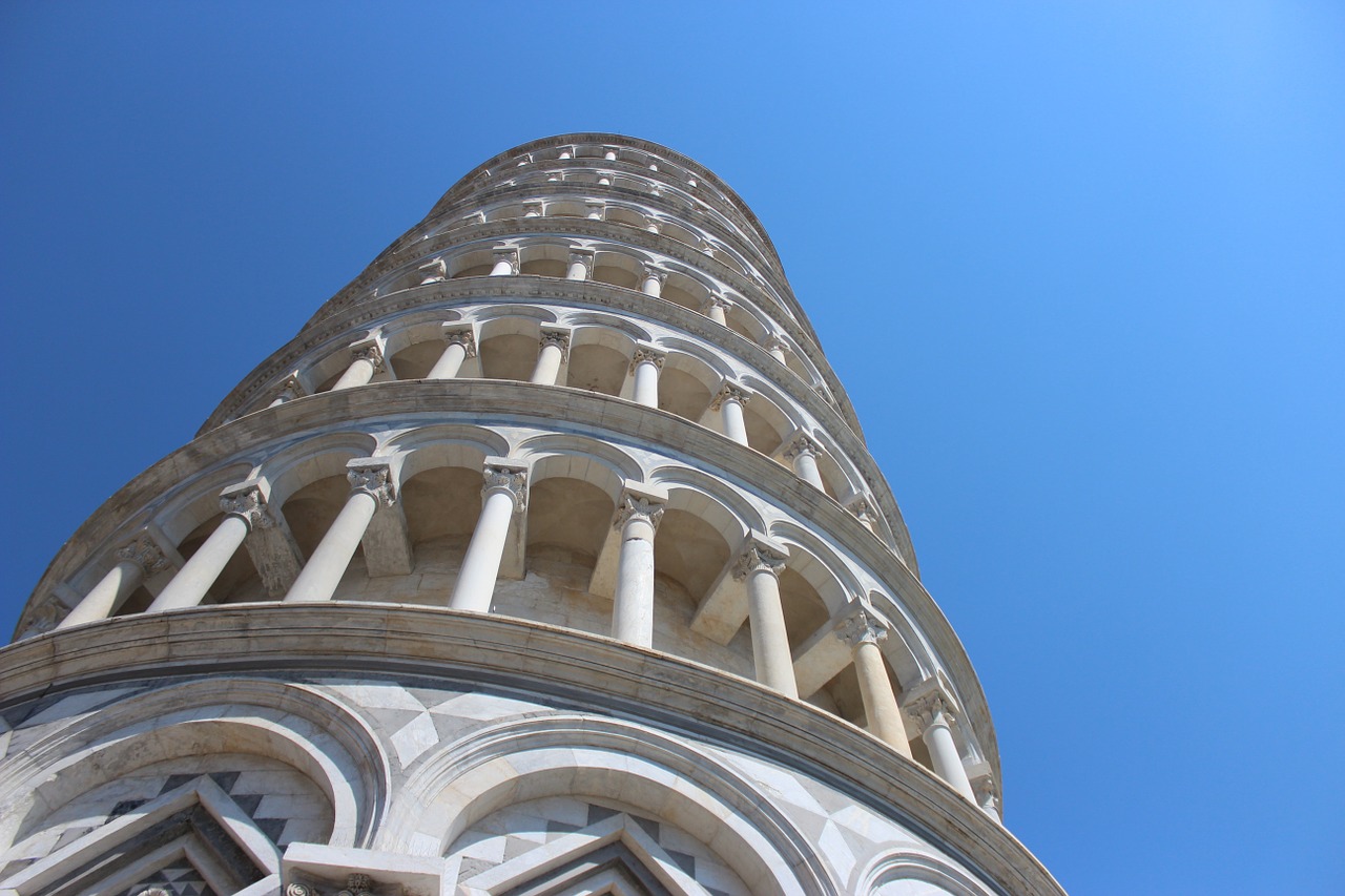 Torre, Pakabukas, Pisa, Italy, Toskana, Turizmas, Kultūra, Paminklas, Mėlynas Dangus, Piazza Dei Miracoli