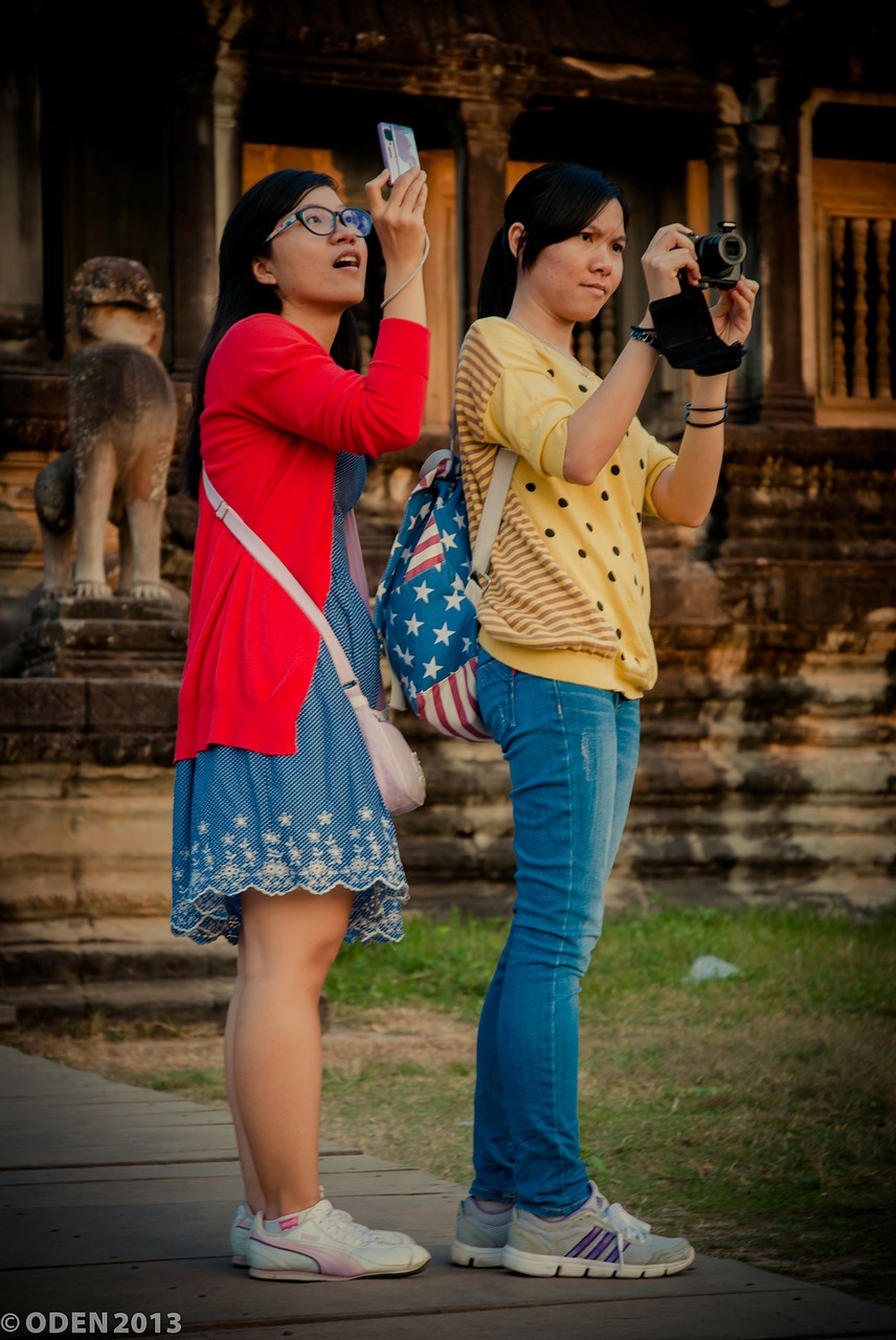 Turistai, Mergaitė, Moterys, Šventykla, Angkor Wat, Mergaitės, Nuotrauka, Laimingas, Nuotrauka, Fotografas