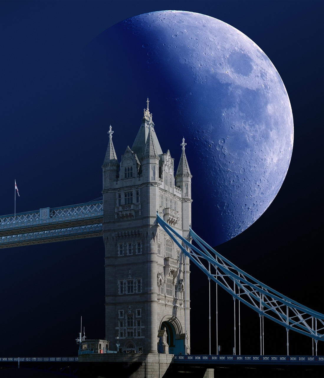 Bokšto Tiltas, Londonas, Mėnulis, Priartinti, Debesys, Dangus, Naktis, Luna, Pilnatis, Mėnulio Šviesa