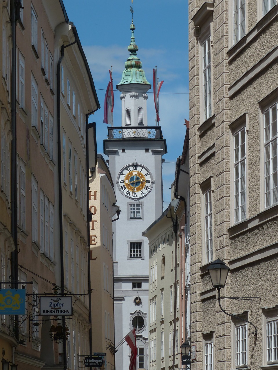 Miesto Rotušė, Miesto Rotušės Bokštas, Salzburg, Laikrodzio Bokstas, Alėja, Senas, Pastatas, Sigmund Haffner Gasse, Centro, Senamiestis