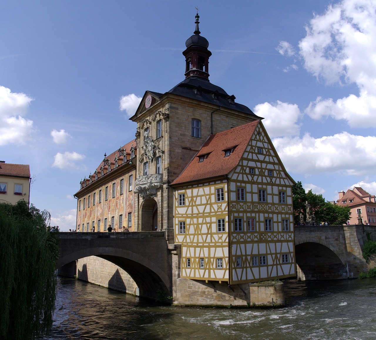 Miesto Rotušė, Senas, Pastatas, Architektūra, Altes Rathaus, Bamberg, Bavarija, Vokietija, Europa, Istorinis