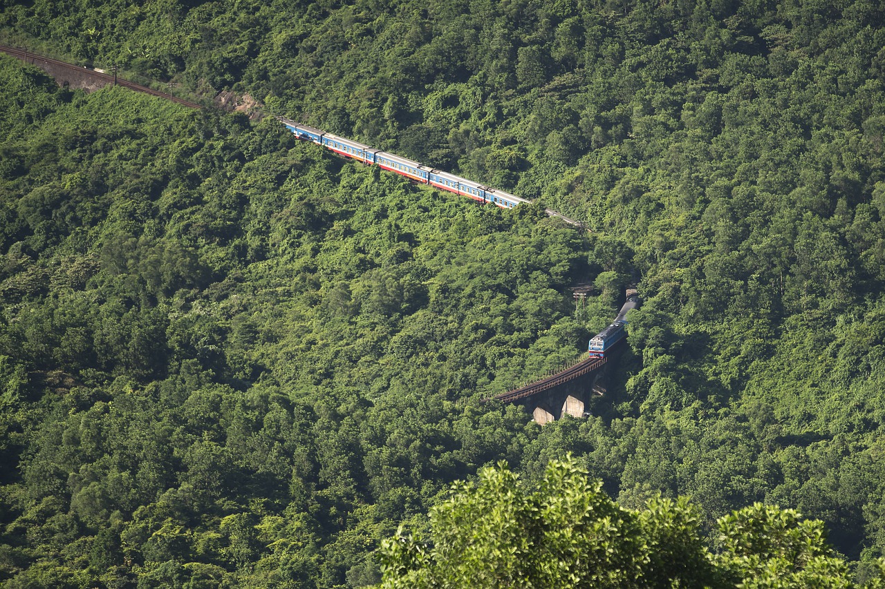 Traukinys, Atspalvio Miestas, Praeiti, Vietnamas, Danang, Hai Van Pass, Žalias, Natūralus, Geležinkelis, Kompanionas