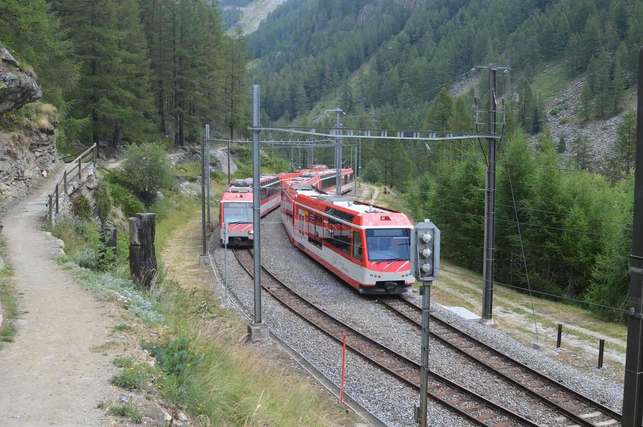 Traukinys,  Traukiniai,  Kelias Tašką,  Matterhorn Gotthard Bahn,  Daugybinė,  Zermatt,  Täsch,  Slėnis,  Šveicarija, Nemokamos Nuotraukos