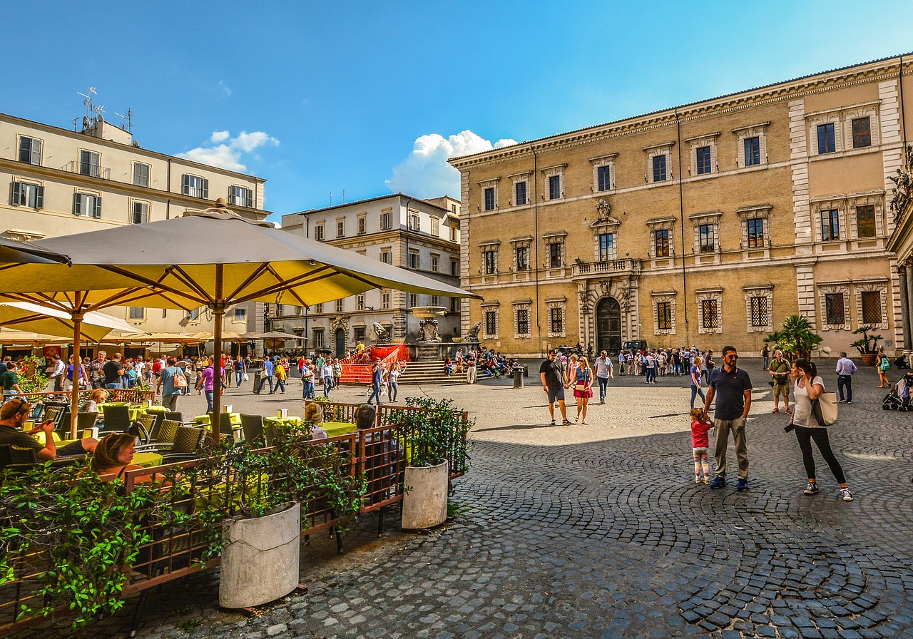 Trastevere, Roma, Italy, Ispanų, Romėnų, Šeima, Turizmas, Kavinė, Skėčiai, Piazza