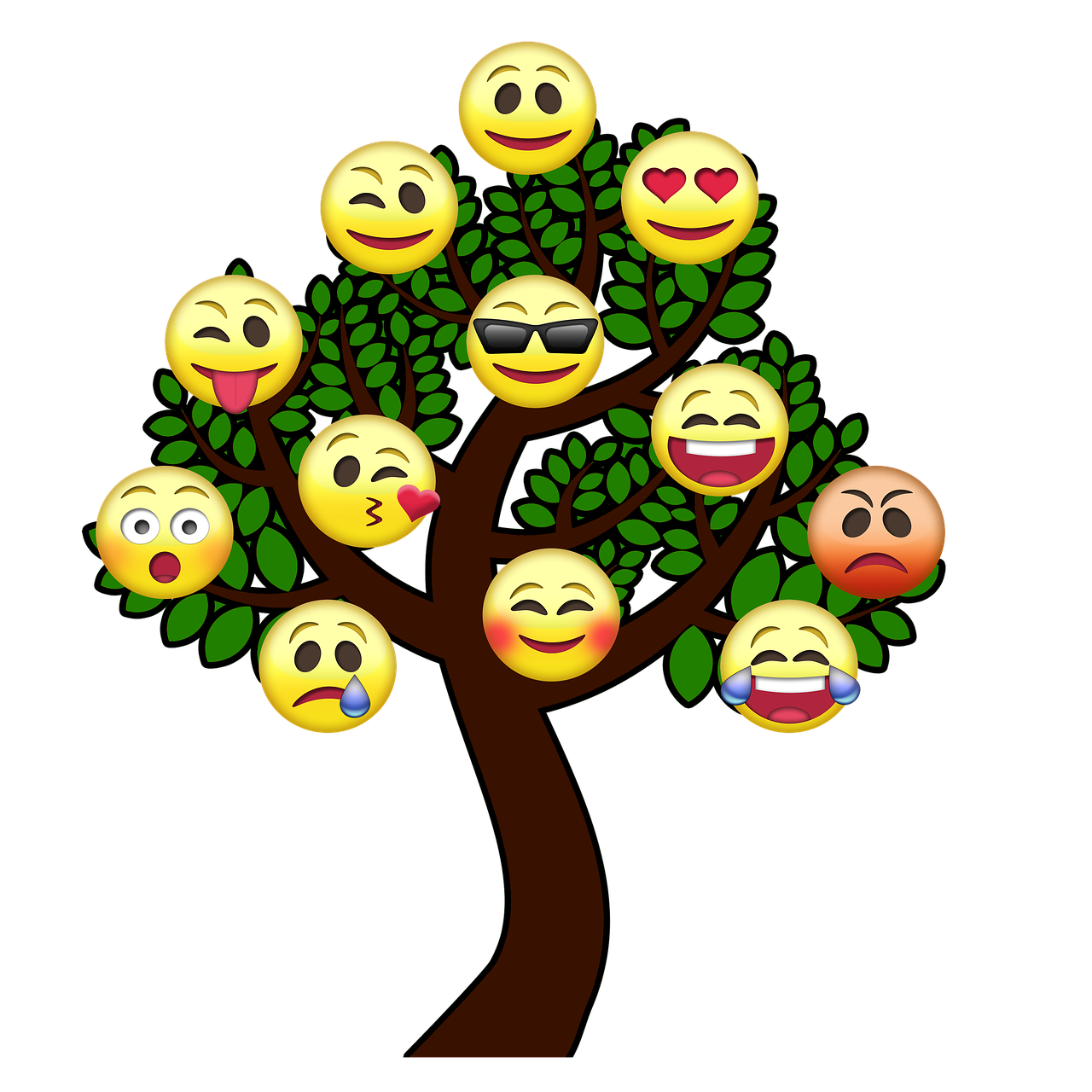 Medis, Smiley, Gyvybės Medis, Šypsenėlė, Verkti, Juoktis, Laimė, Struktūra, Baimė, Jausmai