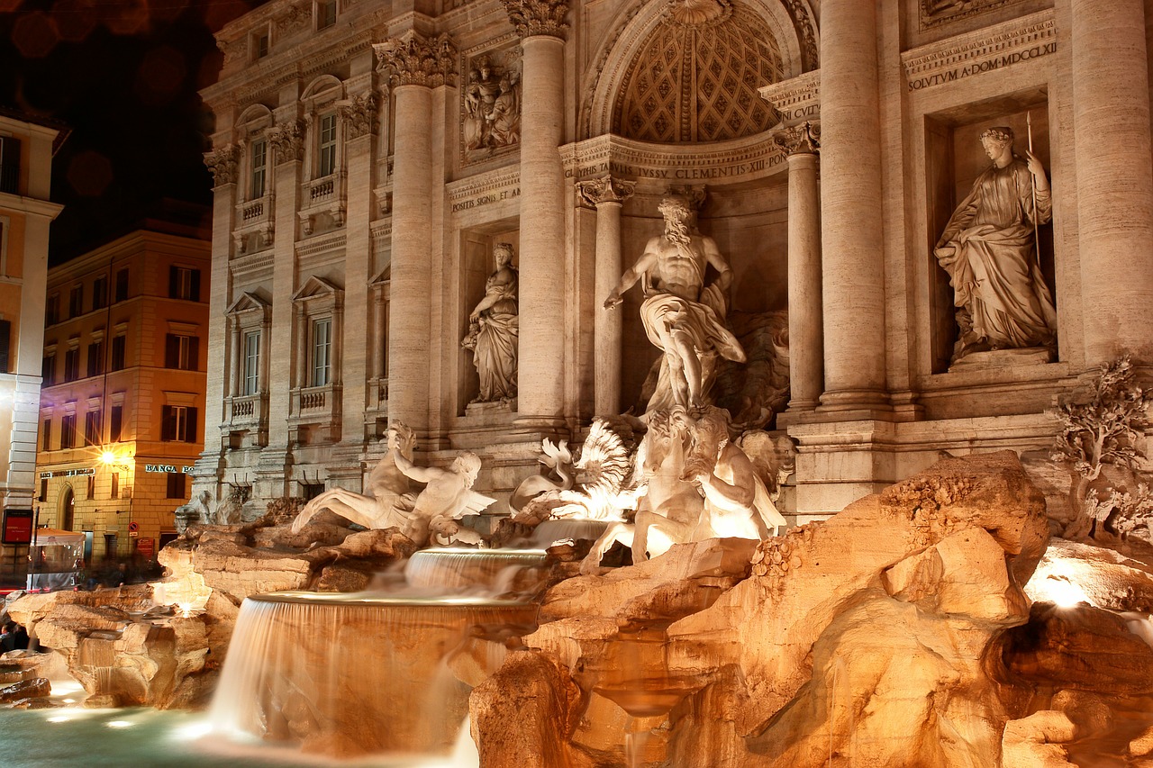 Trevi Fontanas, Fontanas, Fontana Di Trevi, Italy, Roma, Tritonas, Paminklas, Menas, Romėnų, Architektūra