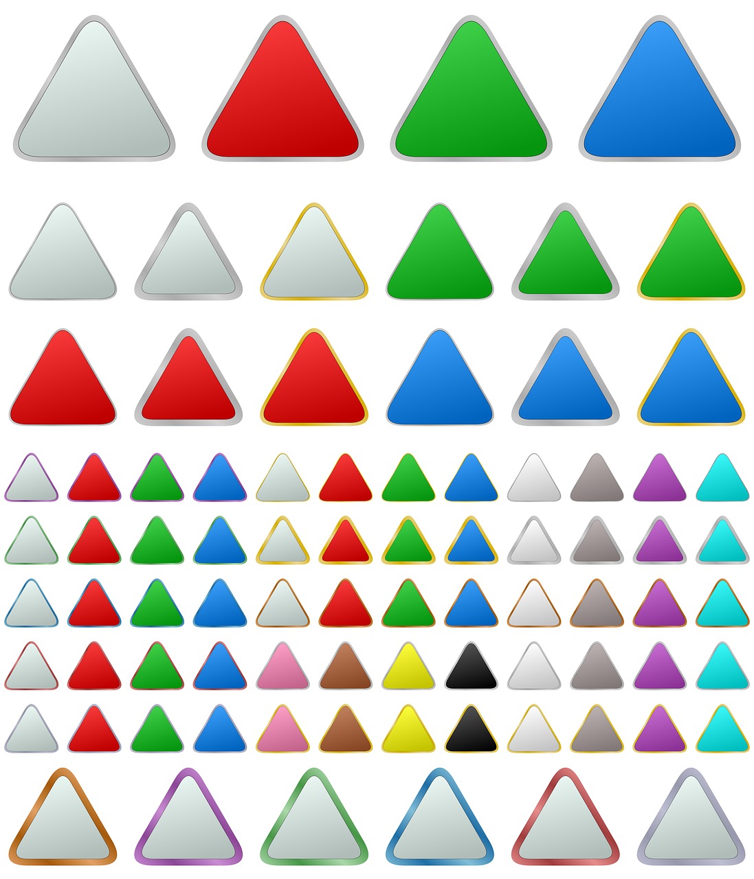 Trikampio Mygtukas, Metalinis, Metalas, Mygtukas, Nustatyti, Trikampis, Sidabras, Chromas, Stumti, Tuščias