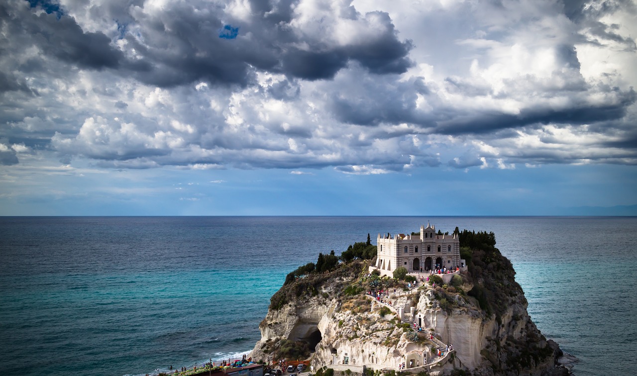 Tropea, Kalabrija, Italy, Paminklas, Vasara, Jūra, Kraštovaizdis, Uolos, Šventė, Vanduo