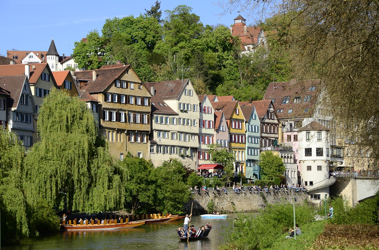 Tübingen, Fasadas, Santūra, Pietų Vokietijos, Vokietija, Senamiestis, Universitetinis Miestas, Istoriškai, Namai, Boot