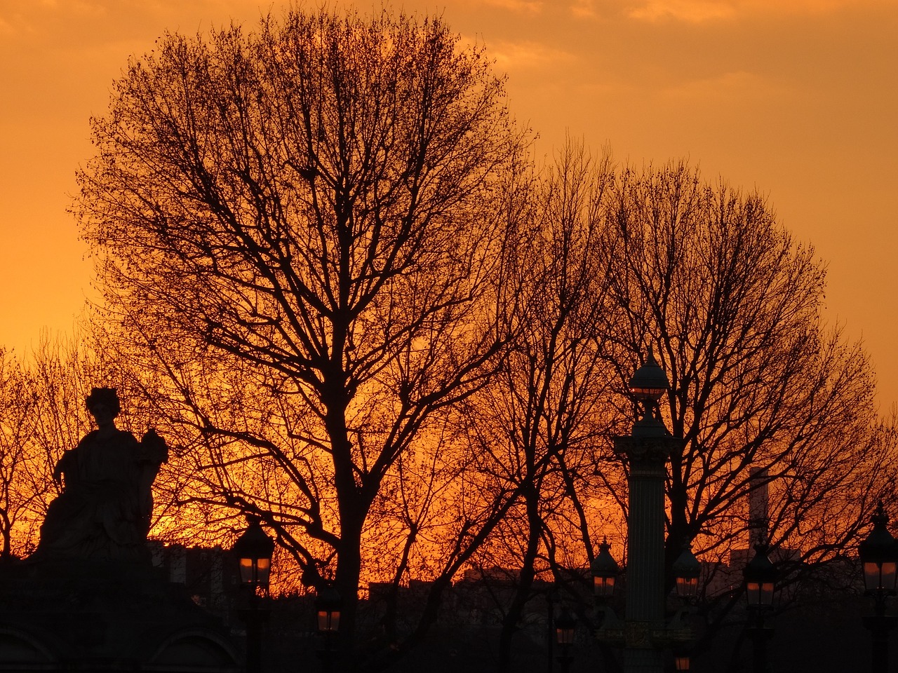 Tuileries, Paris, Abendstimmung, Oranžinė, Saulėlydis, Žiema, Medžiai, Dusk, Dramatiškas Dangus, Nemokamos Nuotraukos