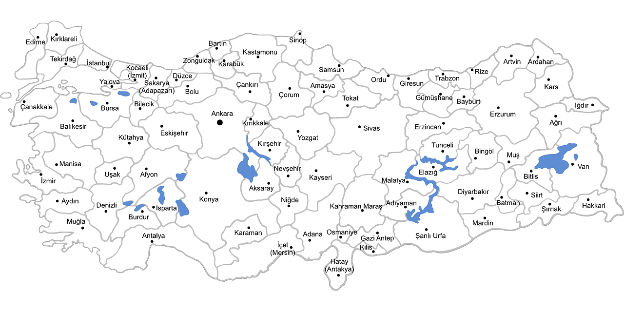 Turkija, Žemėlapis, Provincijos, Geografija, Europa, Šalis, Nemokama Vektorinė Grafika, Nemokamos Nuotraukos,  Nemokama Licenzija