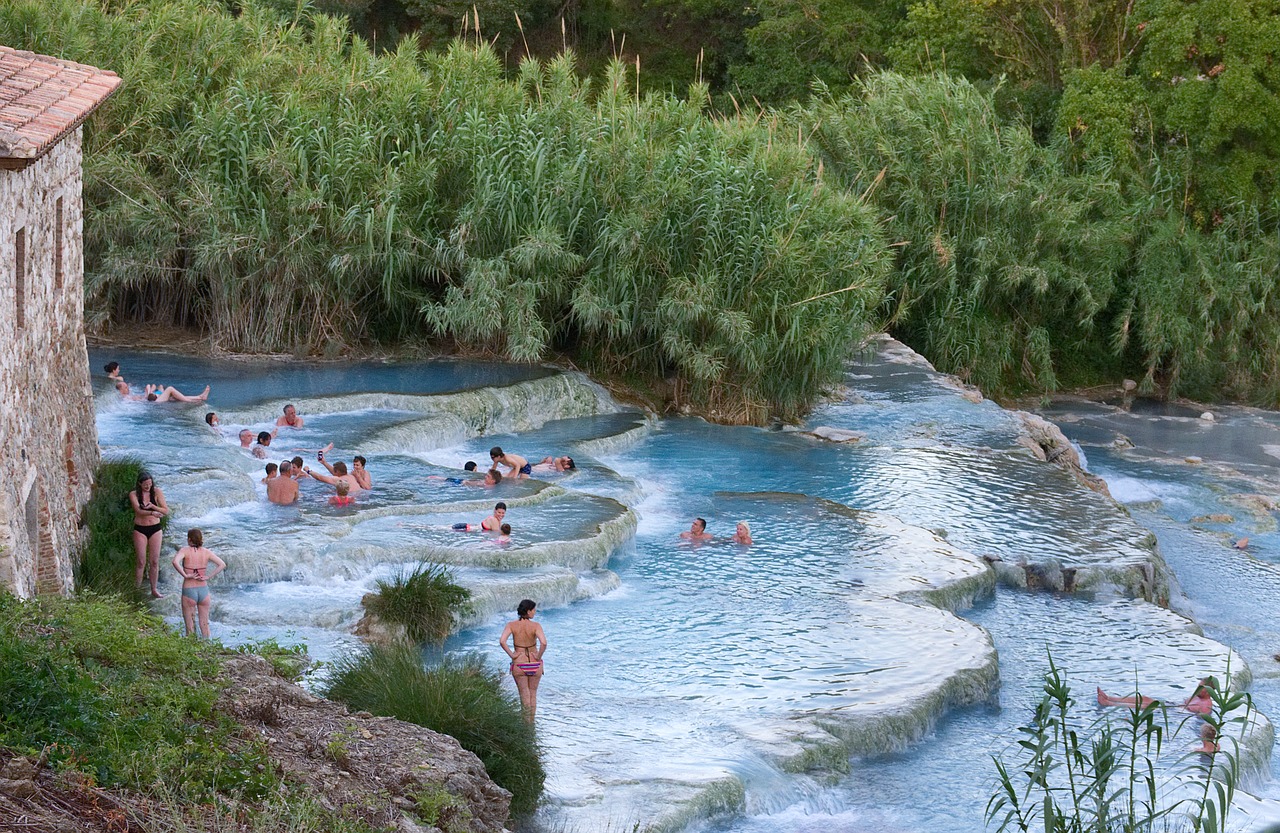 Toskana,  Saturnia,  Maremma,  Italija,  Kraštovaizdis,  Vasara,  Terme,  Fonas,  Mėlyna,  Spalva