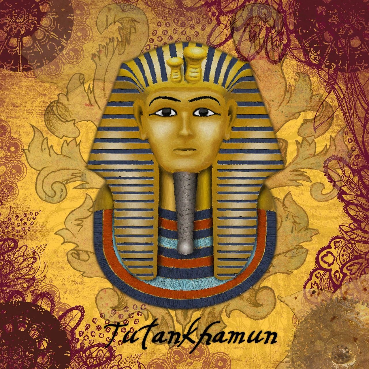 Tutankhamun, Vintage, Iškarpų Albumas, Senas, Senovės, Derliaus Dizainas, Foninis Modelis, Retro Fonas, Dekoratyvinis, Derliaus Elementai