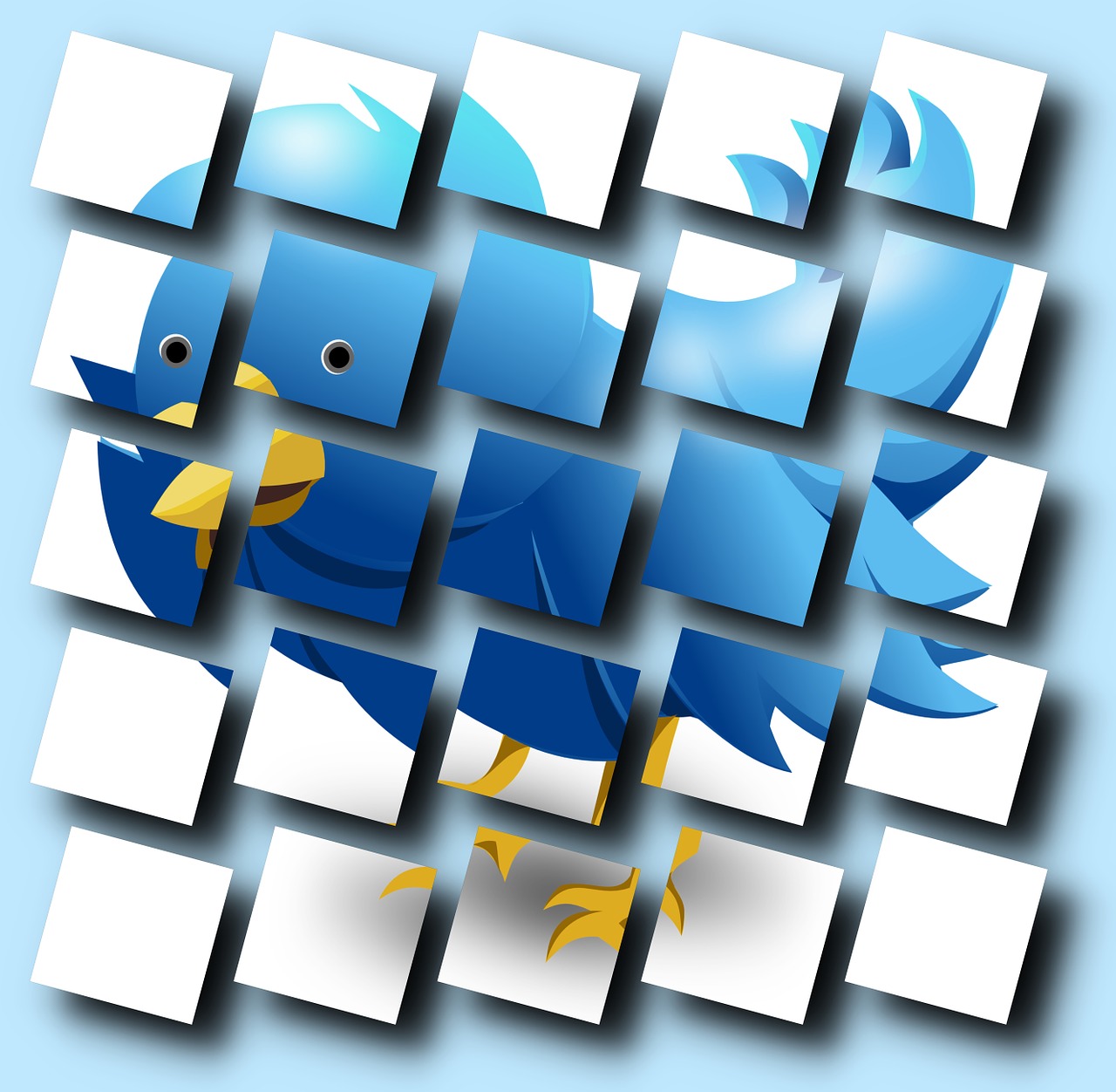 Twitter, Twitter Modelis, Twitter Piktograma, Čivināšana, Paukštis, Abstraktus Plyteles, Modelis, 3D, Mėlynas, Socialinė Žiniasklaida