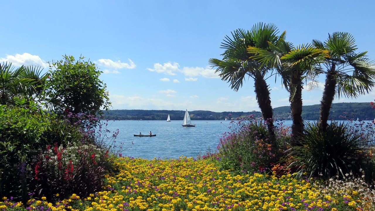 Überlingen, Ežero Konstanta, Miestas, Kaimas, Turizmas, Promenada, Palmės, Gėlės, Ežeras, Vanduo