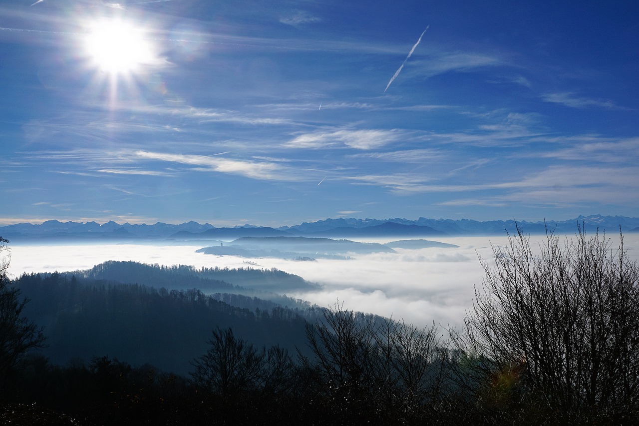 Uetliberg, Zurich, Šveicarija, Kalnas, Rūkas, Gamta, Kraštovaizdis, Saulė, Saulėtas, Intobeauty