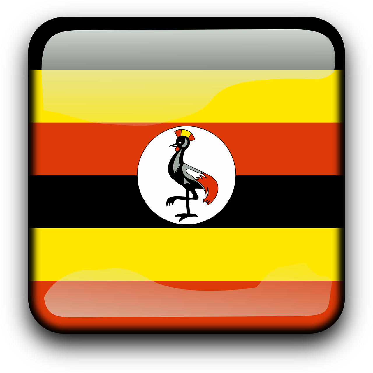 Uganda, Vėliava, Šalis, Tautybė, Kvadratas, Mygtukas, Blizgus, Nemokama Vektorinė Grafika, Nemokamos Nuotraukos,  Nemokama Licenzija