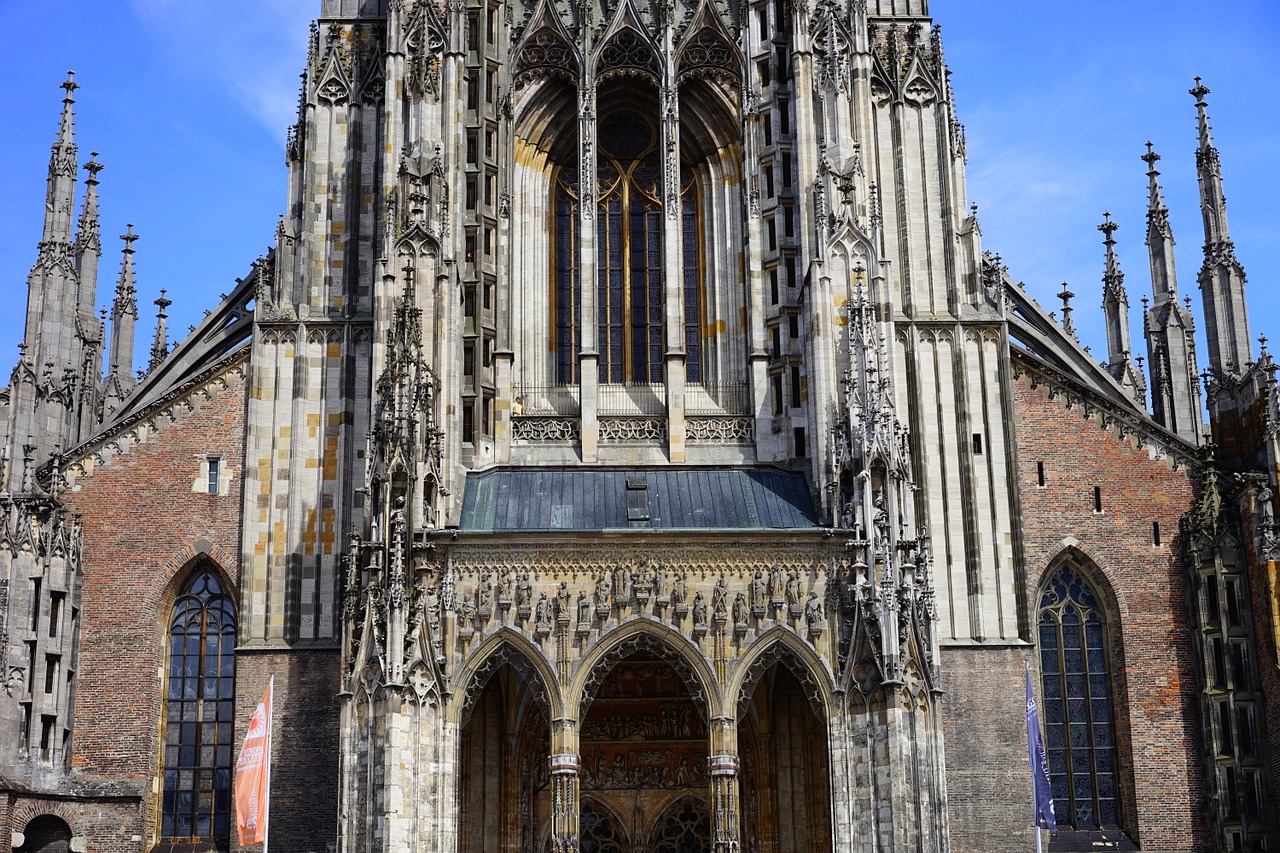 Ulmi Katedra, Münsteris, Portalas, Priekinis, Priekinis Vaizdas, Ulm, Pastatas, Bažnyčia, Architektūra, Akmuo
